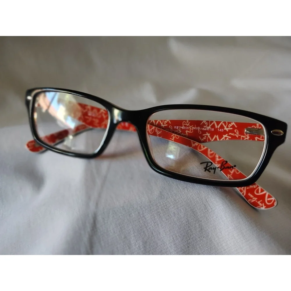 NEW Ray-Ban RB5206 2479 54-18 Eyeglasses Frames Black Red Script RX 145 w/Case